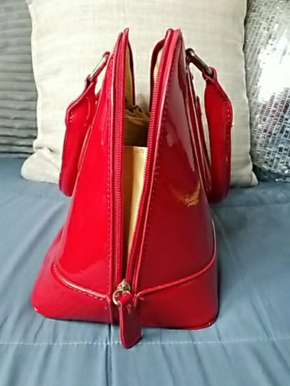 Glossy Red Dome Satchel Handbag